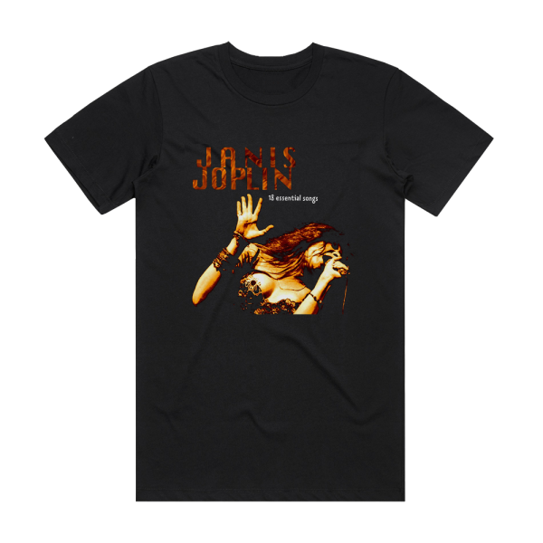 Janis Joplin 18 Essential Songs Album Cover T-Shirt Black