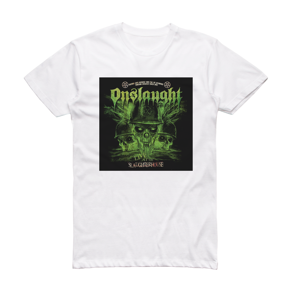 Onslaught Live At The Slaughterhouse Album Cover T-Shirt White – ALBUM ...