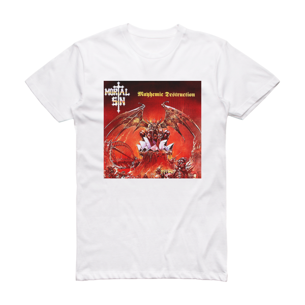 Mortal Sin Mayhemic Destruction Album Cover T-Shirt White