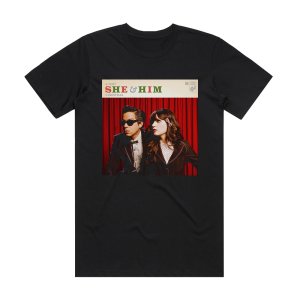 She and Him A Very She Him Christmas Album Cover T-Shirt Black