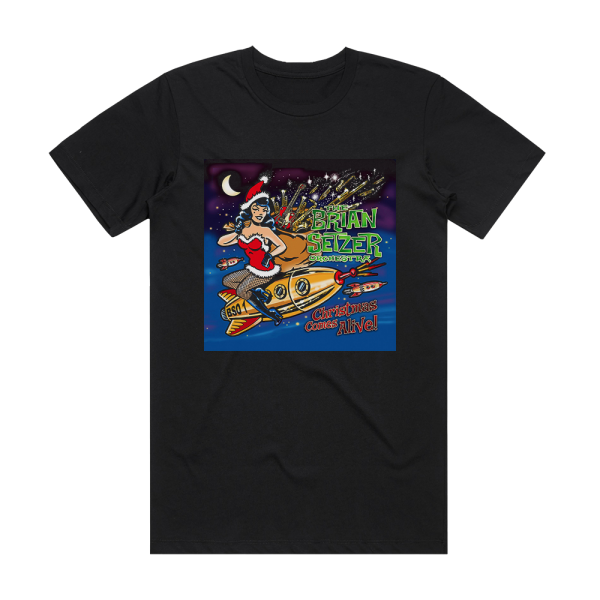 The Brian Setzer Orchestra Christmas Comes Alive Album Cover T-Shirt Black