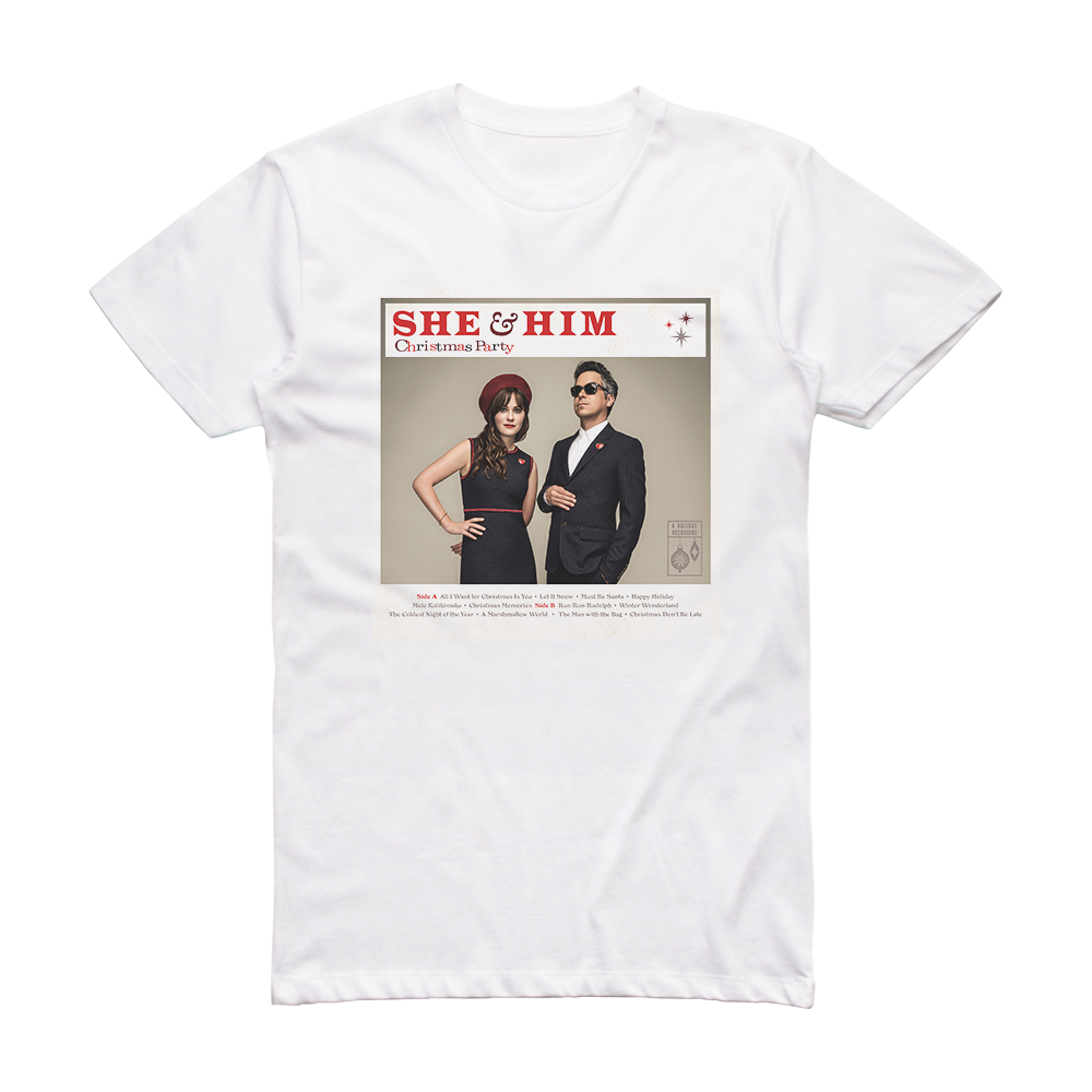She and Him Christmas Party Album Cover T-Shirt White