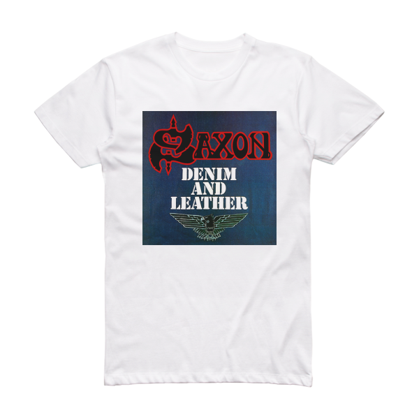 Saxon Denim And Leather Album Cover T-Shirt White