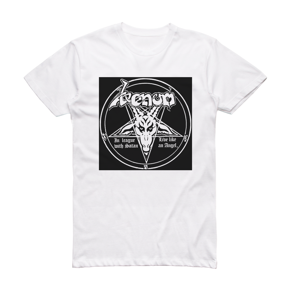 Venom In League With Satan Album Cover T-Shirt White – ALBUM COVER T-SHIRTS